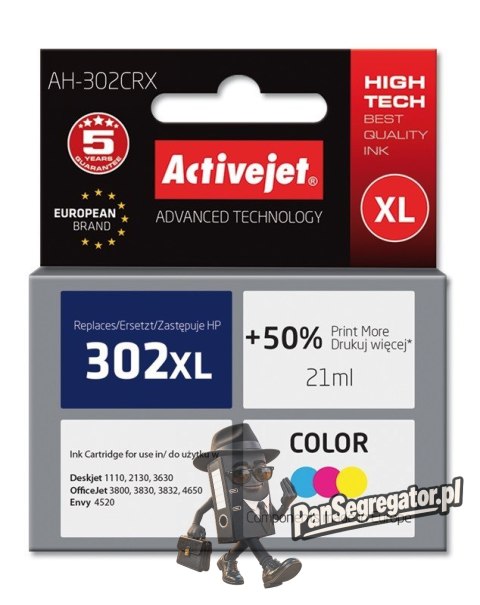 Activejet AH-302CRX Tusz (zamiennik HP 302XL F6U67AE; Premium; 21 ml; 500 stron, kolor)