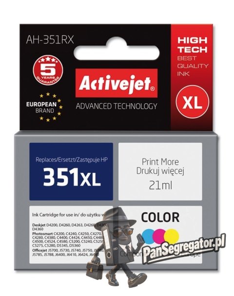 Activejet AH-351RX Tusz (zamiennik HP 351XL CB338EE; Premium; 21 ml; kolor)