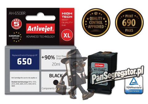 Activejet AH-650BR Tusz (zamiennik HP 650 CZ101AE; Premium; 20 ml; czarny)