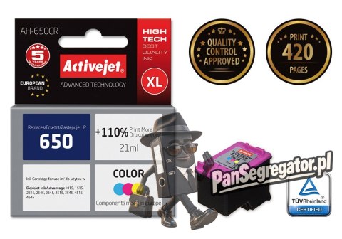 Activejet AH-650CR Tusz (zamiennik HP 650 CZ102AE; Premium; 21 ml; kolor)