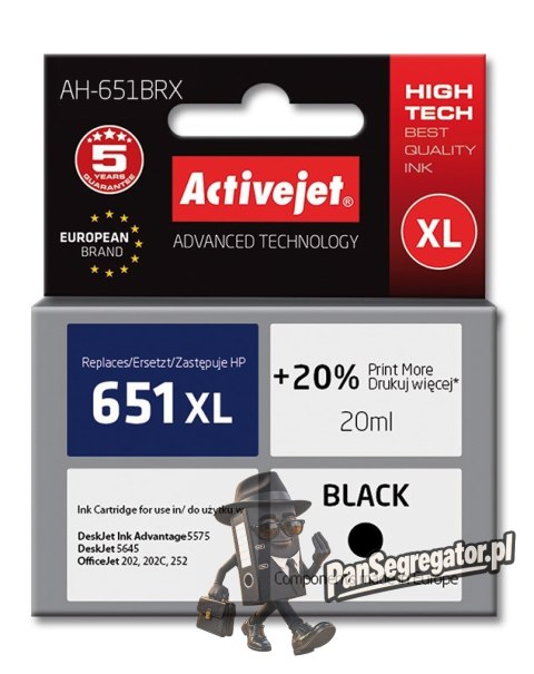 Activejet AH-651BRX Tusz (zamiennik HP 651 C2P10AE; Premium; 20 ml; czarny)