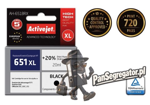 Activejet AH-651BRX Tusz (zamiennik HP 651 C2P10AE; Premium; 20 ml; czarny)