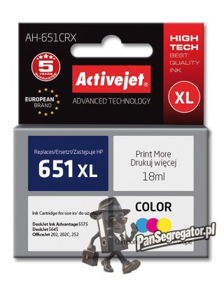 Activejet AH-651CRX Tusz (zamiennik HP 651 C2P11AE; Premium; 18 ml; kolor)