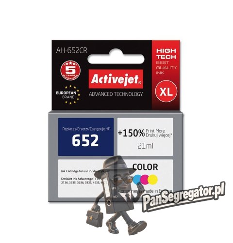 Activejet AH-652CR Tusz (zamiennik HP 652 F6V24AE; Premium; 21 ml; kolor)