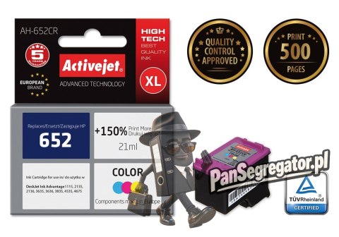 Activejet AH-652CR Tusz (zamiennik HP 652 F6V24AE; Premium; 21 ml; kolor)