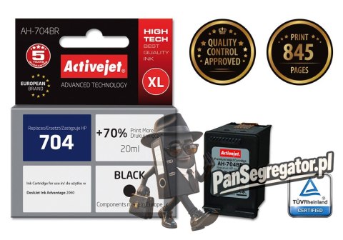 Activejet AH-704BR Tusz (zamiennik HP 704 CN692AE; Premium; 20 ml; czarny)