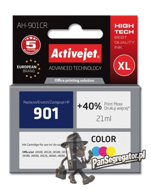 Activejet AH-901CR Tusz (zamiennik HP 901 CC656AE; Premium; 21 ml; kolor)
