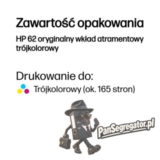 HP 62 oryginalny wkład atramentowy trójkolorowy