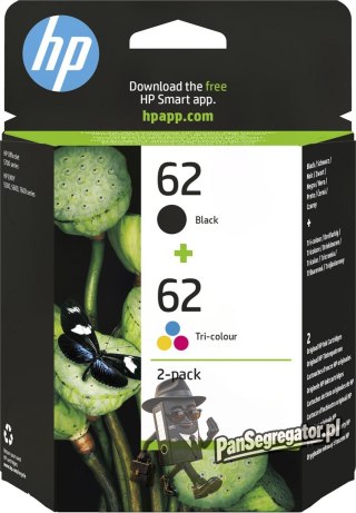 Tusz HP zestaw HP 62, HP62=N9J71AE, zawiera czarny i kolor, C2P204A+C2P206AE