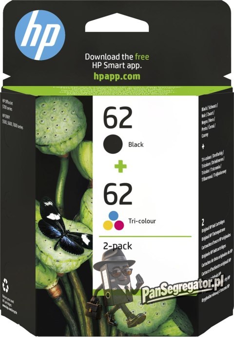 Tusz HP zestaw HP 62, HP62=N9J71AE, zawiera czarny i kolor, C2P204A+C2P206AE