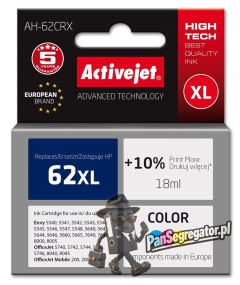 Activejet AH-62CRX Tusz (zamiennik HP 62XL C2P07AE; Premium; 18 ml; kolor)