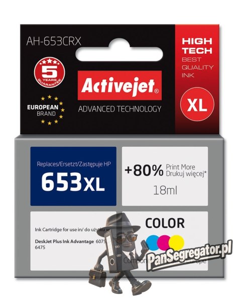 Activejet AH-653CRX Tusz (zamiennik HP 653XL 3YM74AE; Premium; 320 stron; 18 ml, Kolorowy)