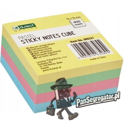 Bloczek samoprzylepny 75x75mm 400k pastelowy 009327 D.RECT