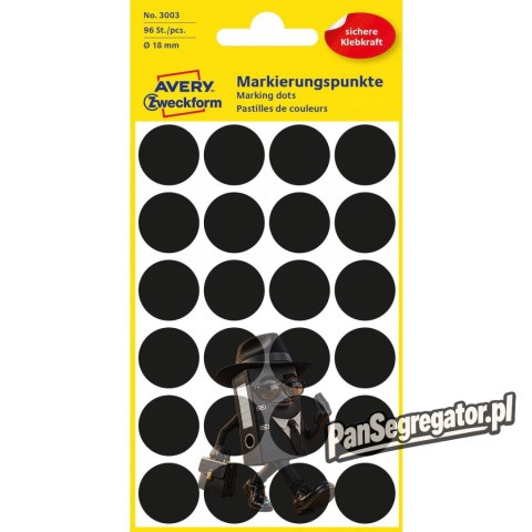 Etykiety ZF Q18mm czarne kółka 3003 AVERY ZWECKFORM
