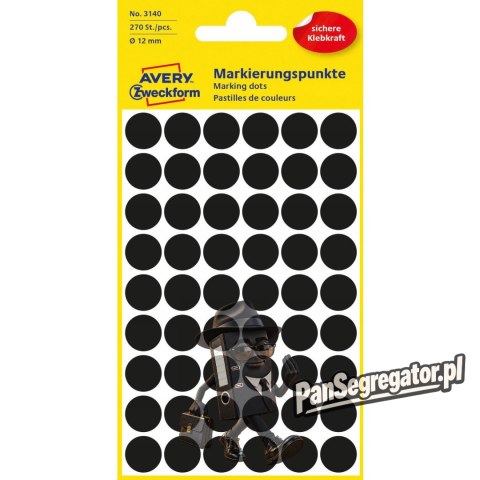 Etykiety kółka Q12mm trwałe czarne 3140 AVERY ZWECKFORM