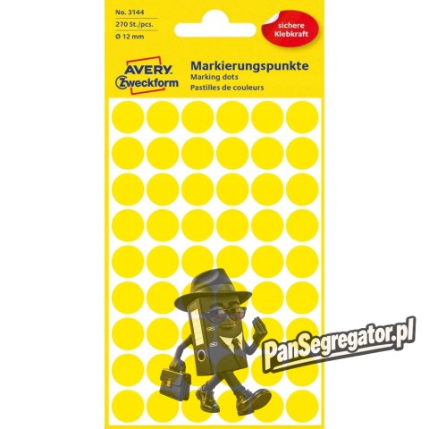 Etykiety kółka Q12mm żółte 3144 AVERY ZWECKFORM