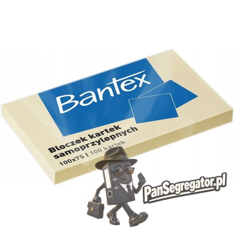 Karteczki samoprzylepne bloczek 100x75mm 100 kartek żółty 400086387 BANTEX