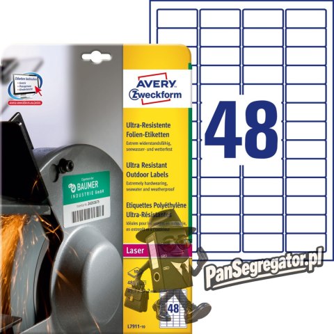 Etykiety A4 białe 45,7x21,2mm(10arkuszy)L7911-10 polietylenowedo użytku zewnętrznego AVERY ZWECKFORM