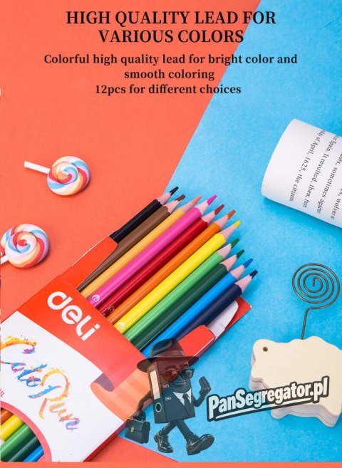 Kredki ołówkowe bezdrzewne COLORUN 12 kolorów EC00100 DELI