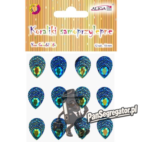 Kryształki samoprzylepne pawie oczka 19 mm (12 szt.) JET-3089 ALIGA