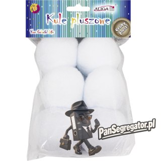 Pompony kule pluszowe białe 6 cm (6 szt.) POM-3487 ALIGA