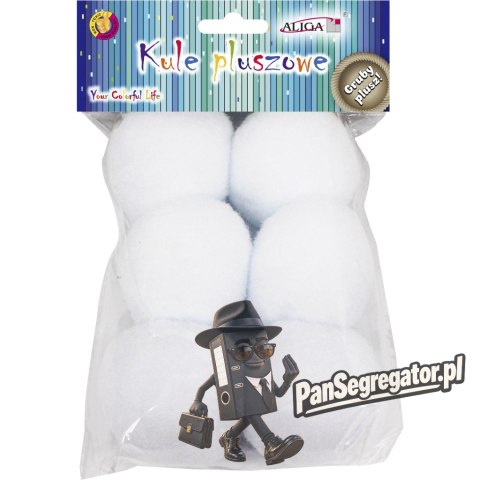 Pompony kule pluszowe białe 6 cm (6 szt.) POM-3487 ALIGA