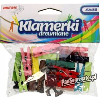 Spinacze-klamerki drewniane ozdobne mix kolorów 4,5cm (20 szt.) BREWIS