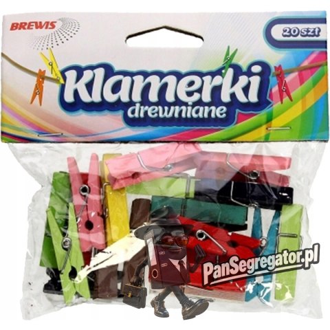 Spinacze-klamerki drewniane ozdobne mix kolorów 4,5cm (20 szt.) BREWIS