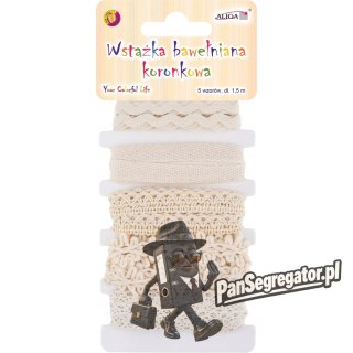 Wstążka bawełniana koronkowa 5 wzorów 1,5m WK-0925 ALIGA