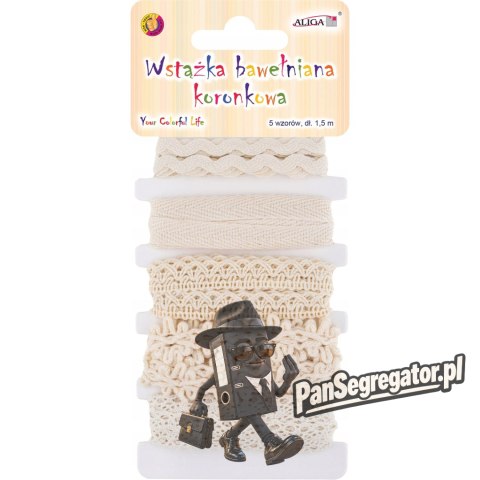 Wstążka bawełniana koronkowa 5 wzorów 1,5m WK-0925 ALIGA