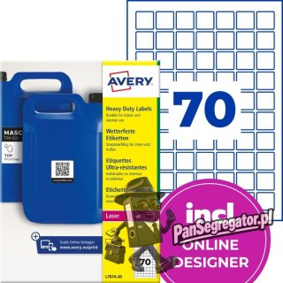 Etykiety do kodów QR foliowe z trwałym klejem białe 25x25mm (20 ark.) L7074-20 AVERY ZWECKFORM