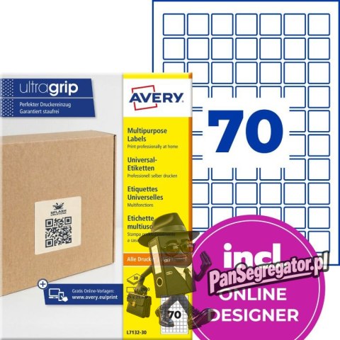 Etykiety do kodów QR papierowe z trwałym klejem białe 25x25mm (30 ark.) L7132-30 AVERY ZWECKFORM