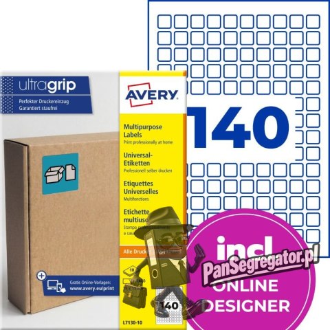 Etykiety do oznaczeń PPWR papierowe z trwałym klejem białe 15x15mm (10 ark.) L7130-10 AVERY ZWECKFORM
