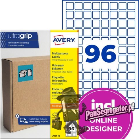 Etykiety do oznaczeń PPWR papierowe z trwałym klejem białe 20x20mm (10 ark.) L7131-10 AVERY ZWECKFORM