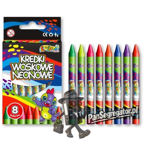 Kredki woskowe neonowe 8 kolorów DINO TT8245 PANMATE