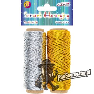 Sznurek dekoracyjny metalizowany 1,5mm x 20m (srebrny i złoty) SZ-2936 ALIGA